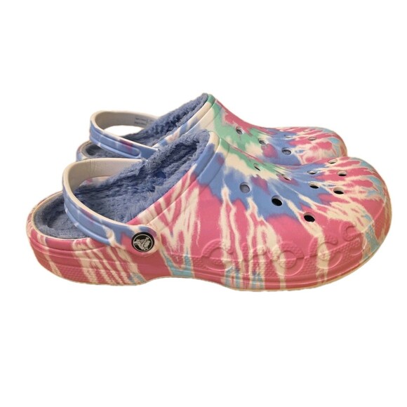 Crocs Shoes Classic Lined Tie Dye Clogs Fuzzy Comfort Slides, Mens Size 11